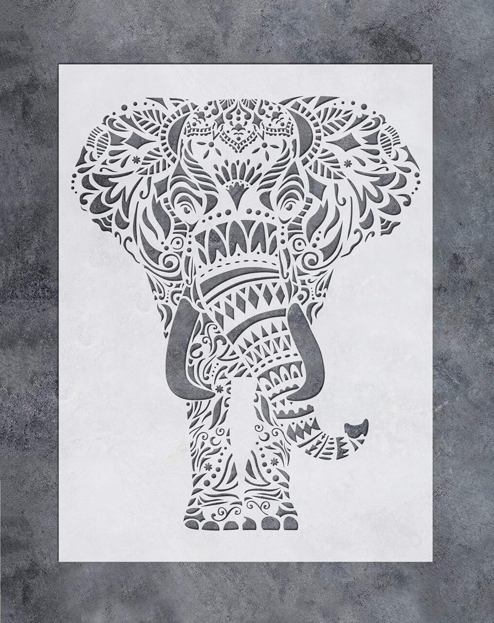 Mandala Elephant Wall Art Stencil (12×16 Inch) – Reusable Floral Pattern Painting Template for Home Decor, Wood, Furniture, Floors & DIY Craft Projects (SL-059)